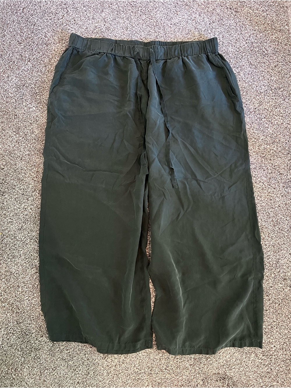 Eileen Fisher Wide Leg Pull On Pants Olive Green Large Lightweight